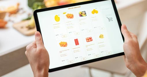 eCommerce - shopping cart on a mobile tablet