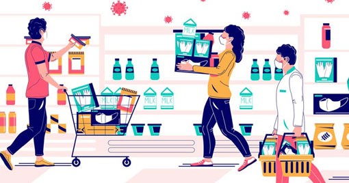 artwork of people shopping in grocery store